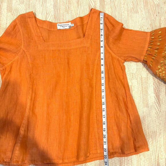 Haris Cotton 100% Linen Lagenlook Blouse with Bell Sleeves Size XS - Picture 7 of 7